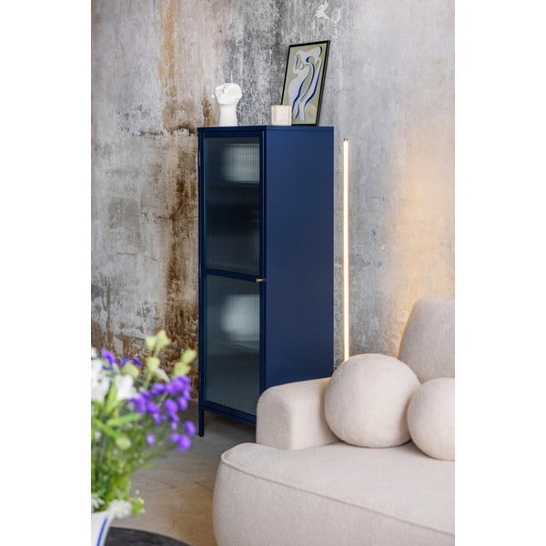 Mėlynos spalvos metalinė vitrina Unique Furniture Bronco, aukštis 160 cm-image-1