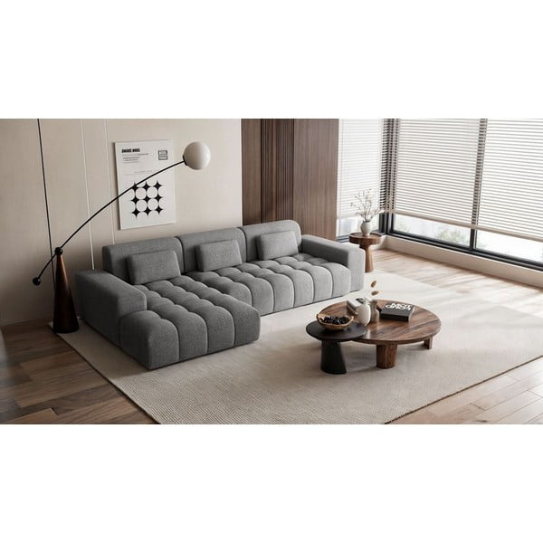 Pilkos spalvos iš šenilinio audinio kampinė sofa (su kairiuoju kampu/su gultu) Chevi – Ghado-image-1