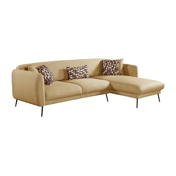 Geltona išskleidžiama kampinė sofa Pandia Home Madrid, dešinysis kampas-image-2
