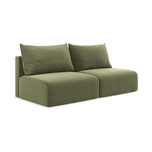 Žalios spalvos sulankstoma/su sandėliavimo vieta sofa iš velveto 216 cm Kalena – Makamii-image-2