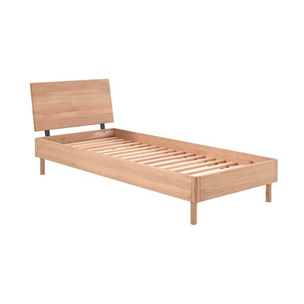 Natūralios spalvos iš ąžuolo masyvo viengulė lova su lovos grotelėmis 90x200 cm Forrest – Vipack