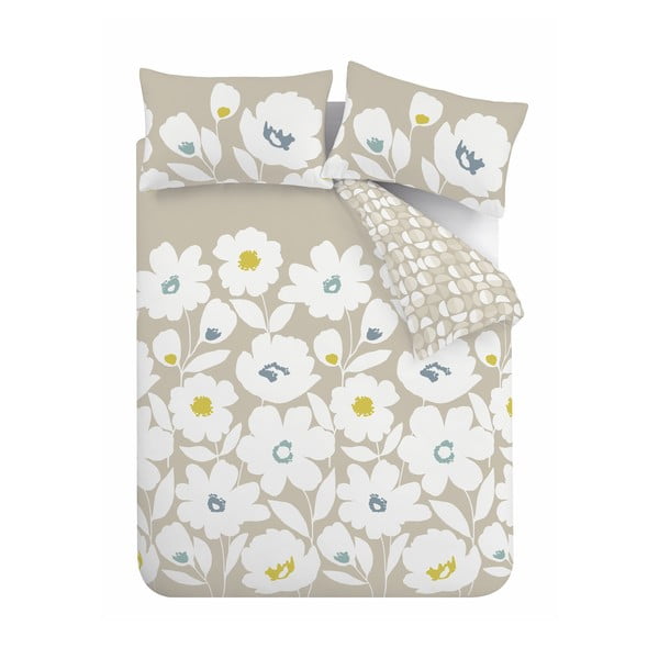 Balta ir smėlio spalvos prailginta dvigulės lovos patalynė 230x220 cm Craft Floral - Catherine Lansfield