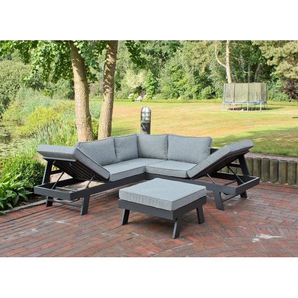 Pilkos spalvos iš aliuminio sodo poilsio baldų komplektas 4 žmonėms Donna – Garden Pleasure-image-2