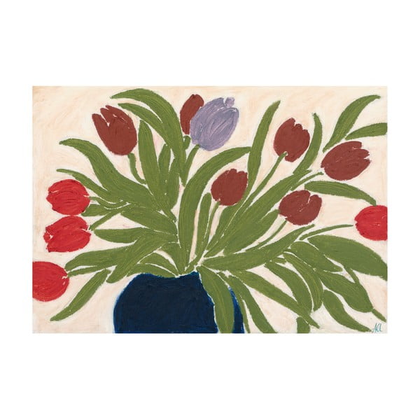 Plakatas 70x50 cm Tulips in a Blue Vase – Anine Cecilie Iversen – The Poster Club