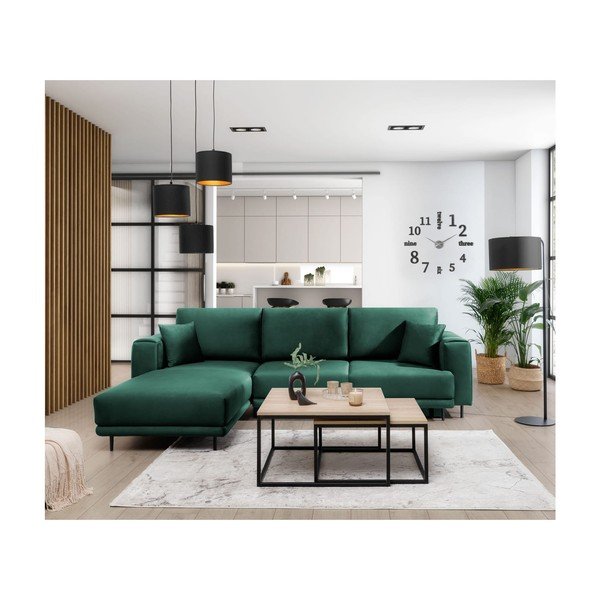 Žalios spalvos iš velveto sulankstoma/su sandėliavimo vieta kampinė sofa (su kairiuoju kampu/su gultu) Dalia – ELTAP-image-3