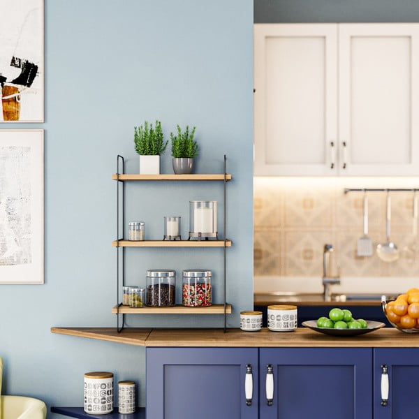 Kelių aukštų sieninė lentyna natūralios spalvos iš ąžuolo 40 cm Pulalis – Kalune Design-image-2