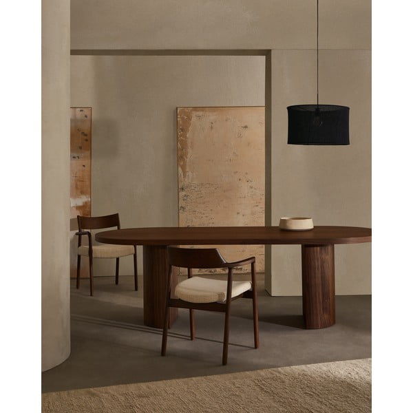 Apvalios formos valgomojo stalas su riešutmedžio dekoro stalviršiu 100x240 cm Nealy – Kave Home-image-3