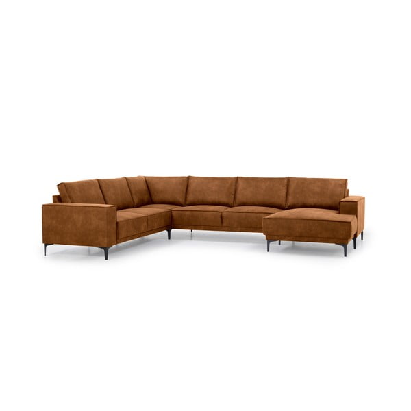 Iš dirbtinės odos kampinė sofa konjako rudos spalvos (su dešiniuoju kampu/„U“ formos) Copenhagen – Scandic-image-2