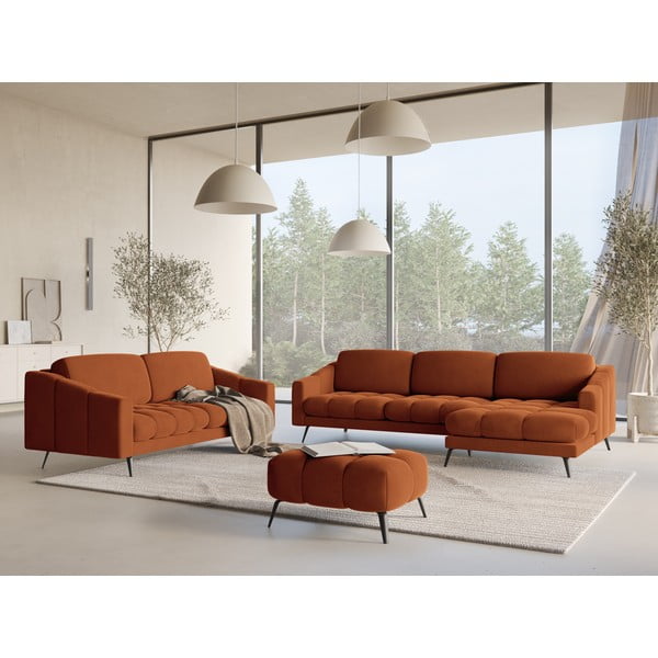Oranžinės spalvos iš velveto kampinė sofa (su dešiniuoju kampu) Nalu – Makamii-image-1