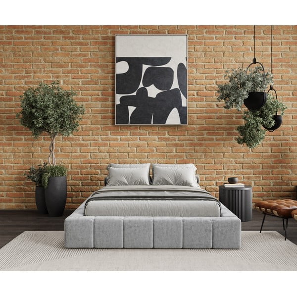 Dvigulė lova šviesiai pilkos spalvos audiniu dengta su sandėliavimo vieta su lovos grotelėmis 160x200 cm Aruba L – Maison de Rêve-image-1