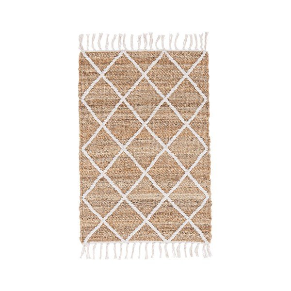 Rankų darbo baltos spalvos/natūralios spalvos iš džiuto kilimas 60x90 cm Shaila – Bizzotto