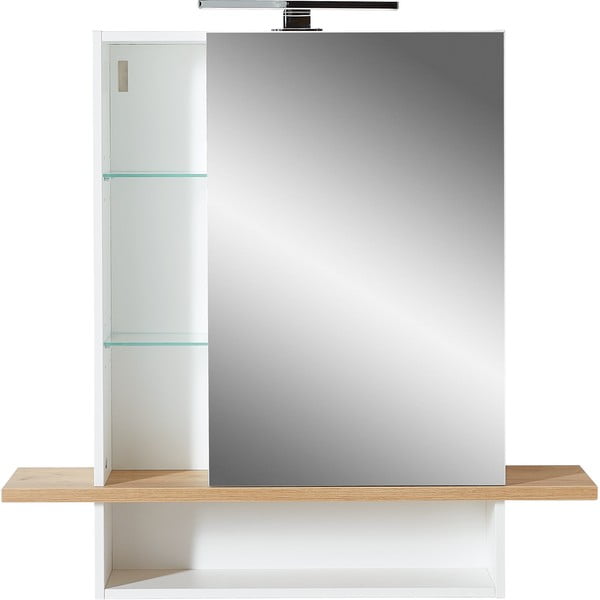 Baltos spalvos pakabinama ąžuolinė vonios kambario spintelė su veidrodžiu 90x91 cm Novolino - Germania