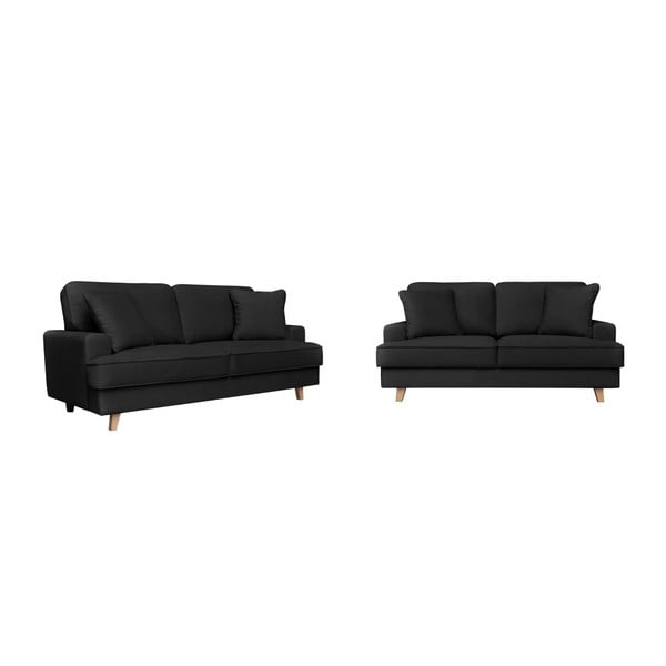 2 juodų sofų dviems ir trims asmenims rinkinys Cosmopolitan design Madrid