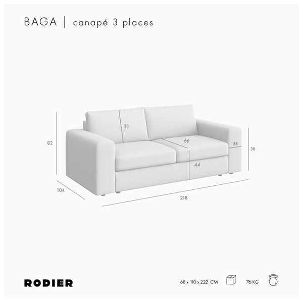 Šviesiai rudos spalvos iš velveto sofa 218 cm Baga – Rodier-image-4