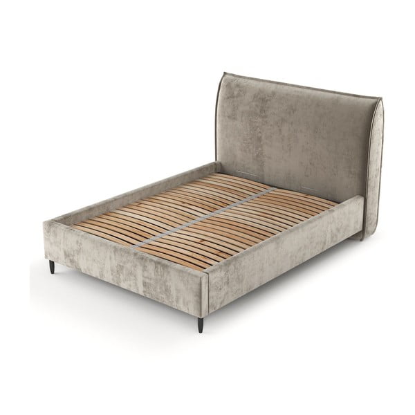 Dvigulė lova smėlio spalvos audiniu dengta su sandėliavimo vieta su lovos grotelėmis 180x200 cm Shell – Maison de Rêve-image-3