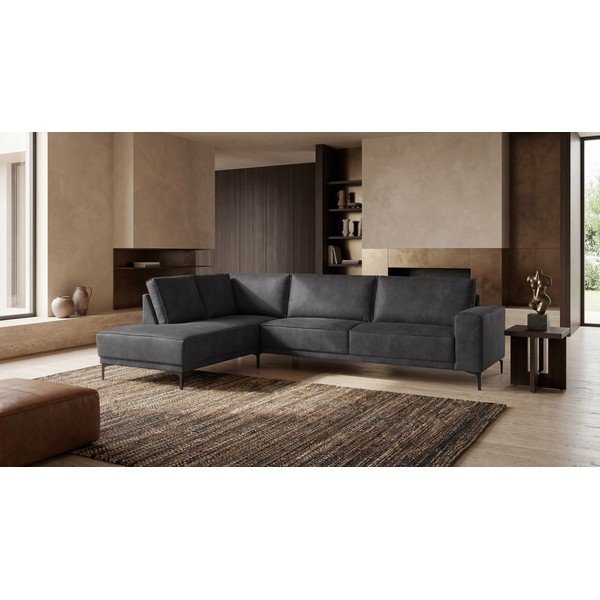 Iš dirbtinės odos kampinė sofa antracito spalvos (su kairiuoju kampu) Copenhagen – Scandic-image-1