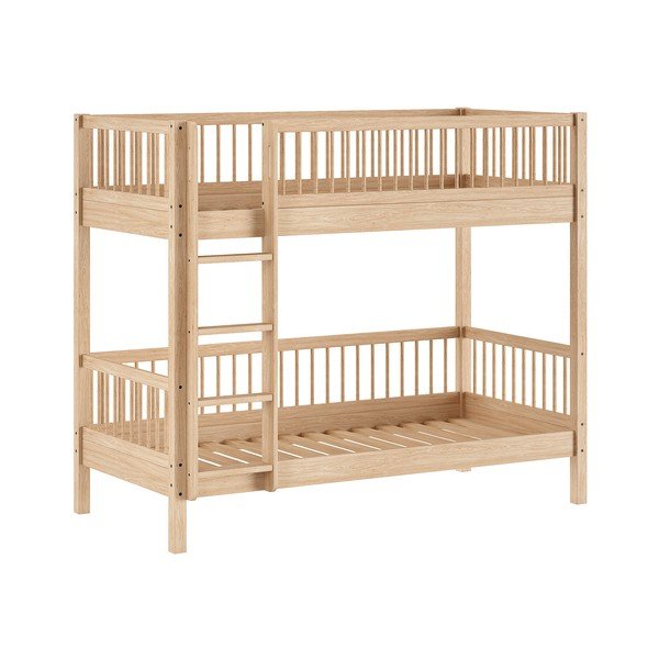 Natūralios spalvos dviauktė iš buko masyvo vaikiška lova su lovos grotelėmis 90x200 cm Forrest – Vipack-image-2