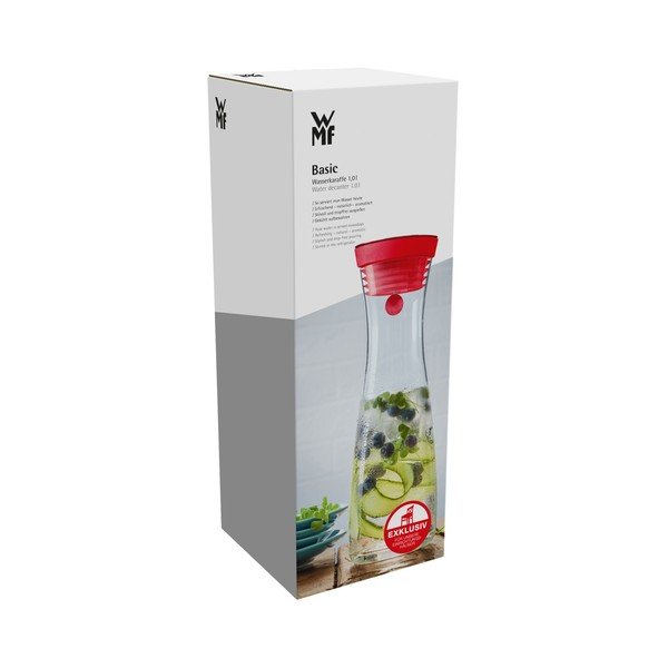 Stiklinis indas vandeniui su raudonu dangteliu WMF, 1 l-image-3