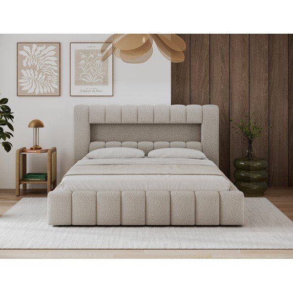 Smėlio spalvos dvigulė lova audiniu dengta su sandėliavimo vieta su lovos grotelėmis 140x200 cm Lamica – ELTAP-image-3