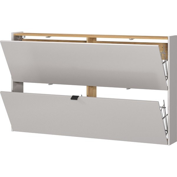 Kreminės spalvos atlenkiama/pakabinama spintelė batams iš ąžuolo 140x83x18 cm Ameca – Germania-image-3