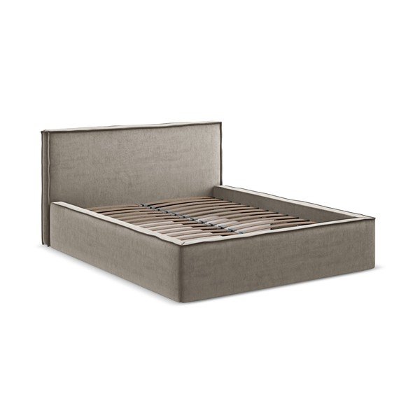 Taupe spalvos dvigulė lova audiniu dengta su sandėliavimo vieta su lovos grotelėmis 180x200 cm Anani – Makamii