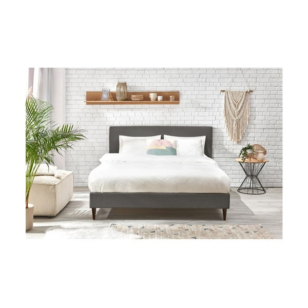 Tamsiai pilka velvetinė dvigulė lova Bobochic Paris Anja Dark, 180 x 200 cm-image-4