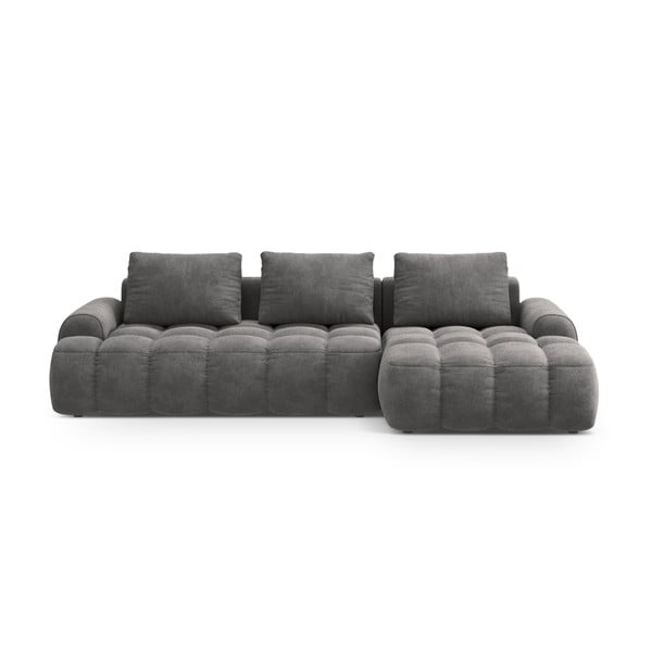 Pilkos spalvos iš velveto sulankstoma/su sandėliavimo vieta kampinė sofa (su dešiniuoju kampu/su gultu) Linz – Cosmopolitan Design