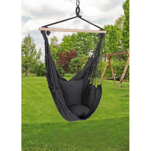 Paminkštinto audinio sodo pakabinamas krėslas juodos spalvos Tobago – Garden Pleasure-image-1