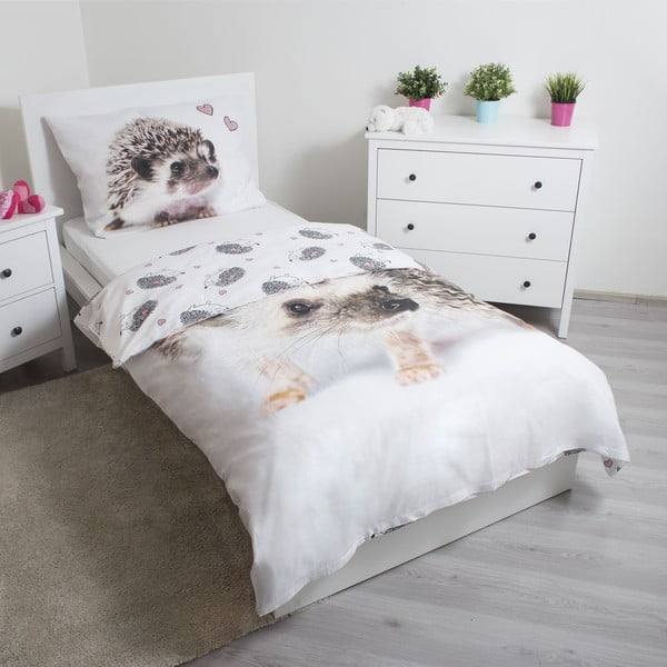 Baltos spalvos/rudos spalvos iš medvilnės viengulė vaikiška patalynė 140x200 cm Hedgehog – Jerry Fabrics-image-2