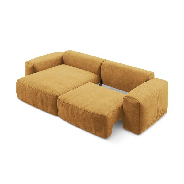 Garstyčių spalvos sulankstoma kampinė sofa iš šenilinio audinio (su kairiuoju kampu/su gultu) Kuki – Makamii-image-4