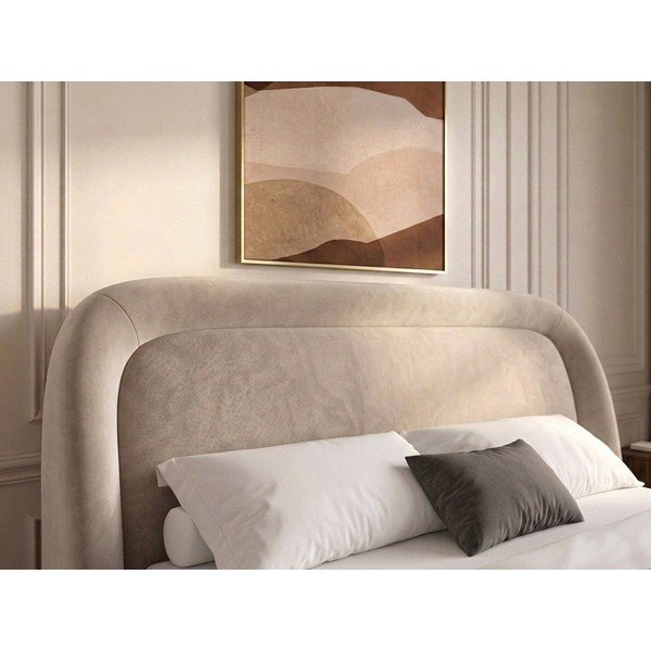Smėlio spalvos dvigulė lova audiniu dengta su sandėliavimo vieta su lovos grotelėmis 160x200 cm Sam – Bobochic Paris-image-2