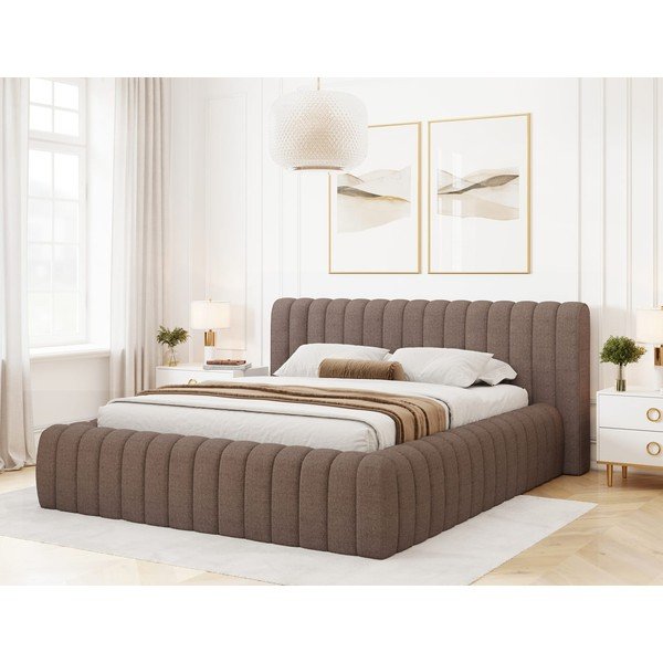 Rudos spalvos dvigulė lova dengta audiniu su sandėliavimo vieta su lovos grotelėmis 180x200 cm Carilla – ELTAP-image-1