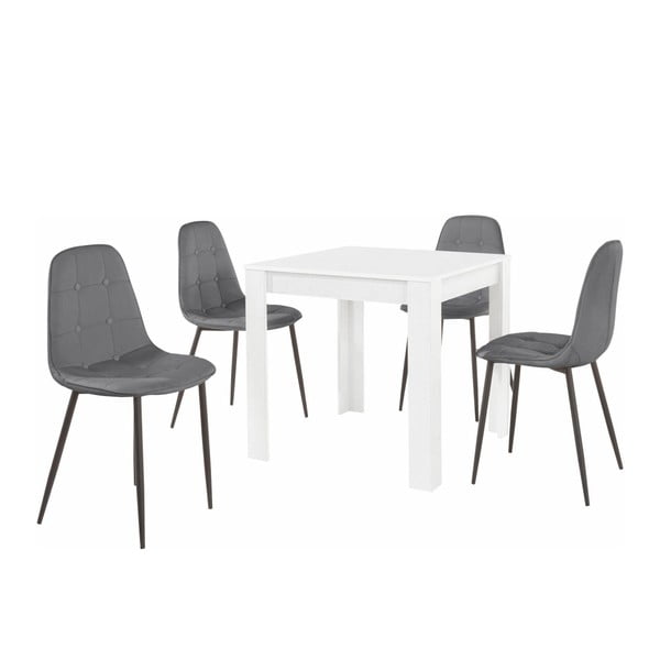 Balto valgomojo stalo ir 4 pilkų valgomojo kėdžių komplektas "Støraa Lori Lamar Duro