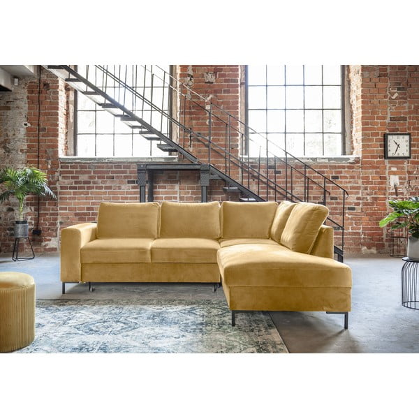 Iš velveto sulankstoma kampinė sofa geltonos spalvos (su dešiniuoju kampu) Lofty Lilly – Miuform-image-1
