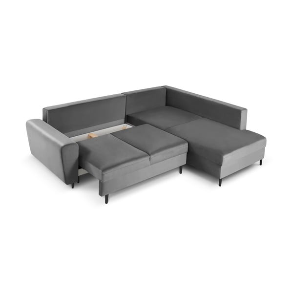 Šviesiai pilkos spalvos iš velveto sulankstoma/su sandėliavimo vieta kampinė sofa (su dešiniuoju kampu/„L“ formos) Kyoto – Cosmopolitan Design-image-3