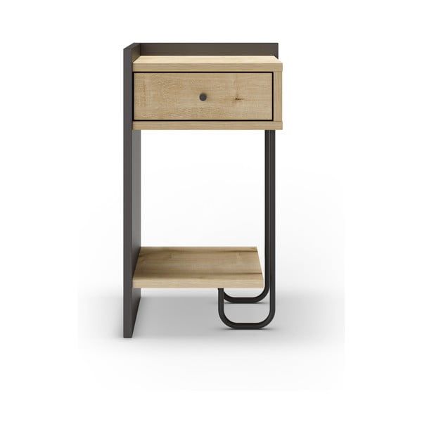 Naktinis staliukas juodos spalvos/natūralios spalvos iš ąžuolo su lentynomis Mercure – Marckeric