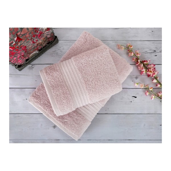 Pudrinės rožinės spalvos vonios rankšluostis "Irya Home" iš egiptietiškos medvilnės, 70x130 cm
