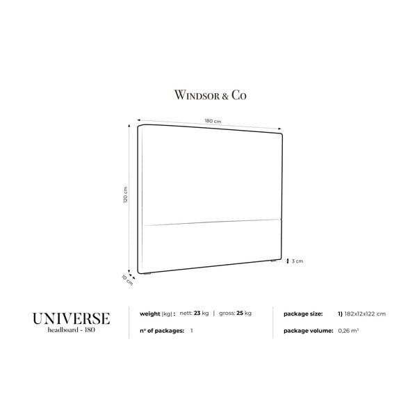 Juodas galvūgalio galvūgalio stalviršis Windsor & Co Sofos UNIVERSE, 180 x 120 cm-image-3