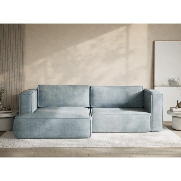 Šviesiai mėlynos spalvos sulankstoma/su sandėliavimo vieta kampinė sofa iš šenilinio audinio (su kairiuoju kampu/su gultu) Velto – Maison de Rêve-image-1