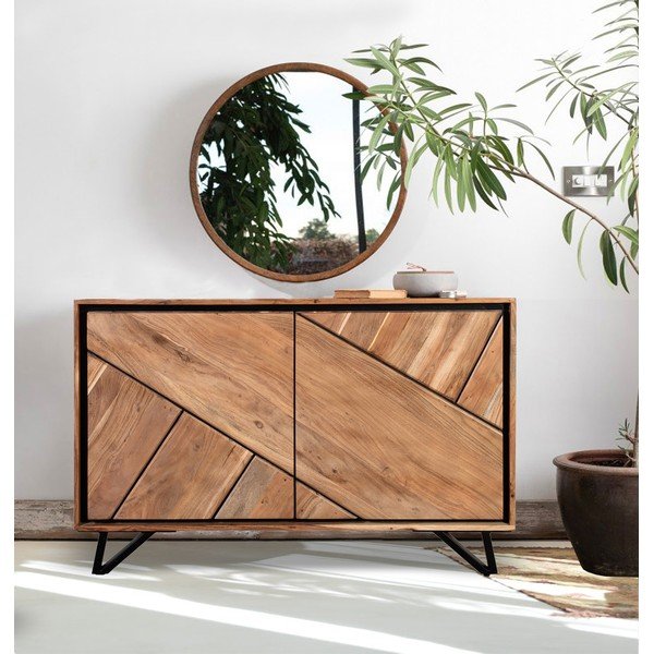 Natūralios spalvos iš akacijos masyvo spintelė 120x78x40 cm Ambala – Interia Home & Living-image-1