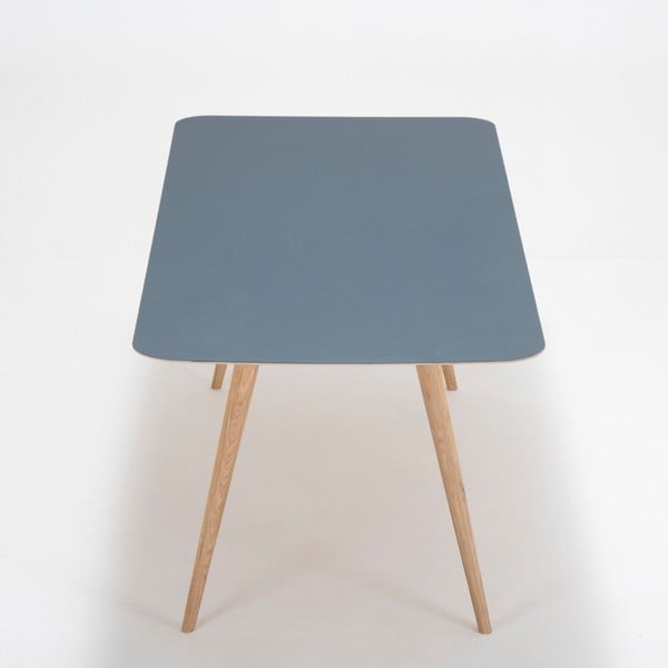 Valgomojo stalas iš ąžuolo masyvo su tamsiai mėlynu stalviršiu "Gazzda Linn", 200 x 90 cm-image-2