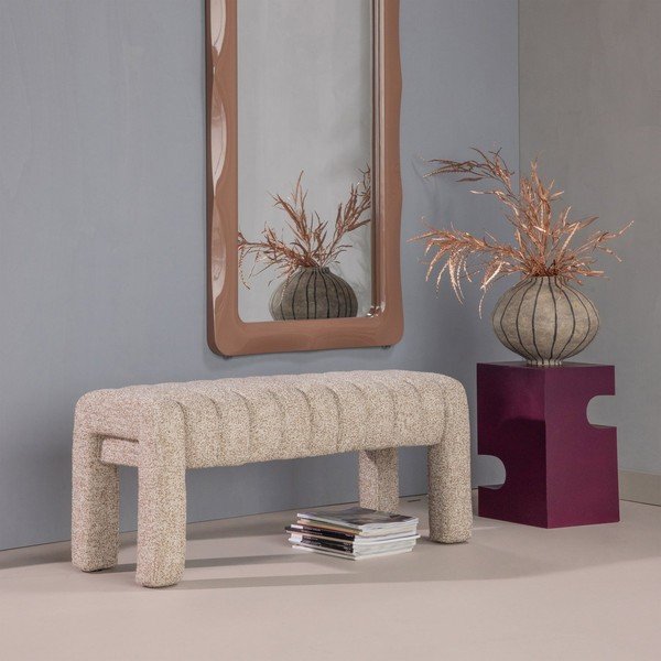 Šviesiai rudos spalvos paminkštinto audinio suolas iš boucle Frex – WOOOD-image-1