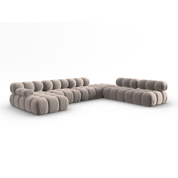 Iš velveto modulinė kampinė sofa šviesiai rudos spalvos (su dešiniuoju kampu/„U“ formos) Bellis – Micadoni -image-3