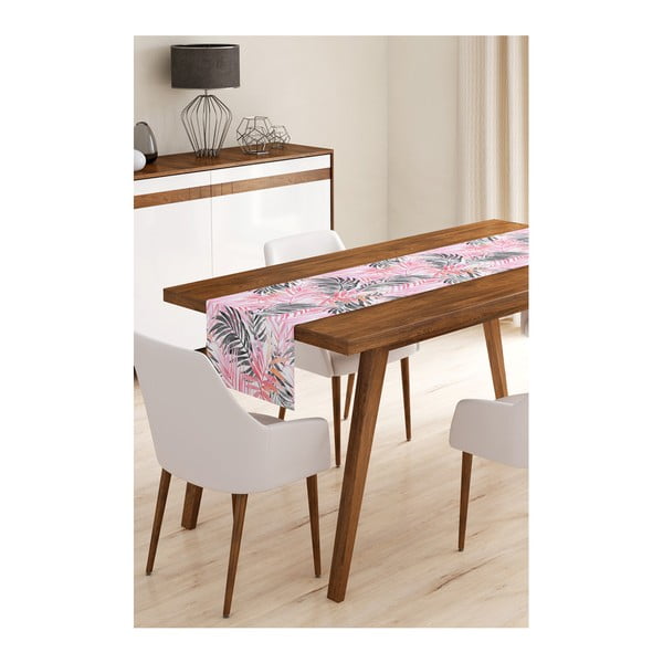 Minimalistiniai pagalvėlių užvalkalai Juodos ir rožinės spalvos lapai mikropluošto staltiesė, 45 x 145 cm