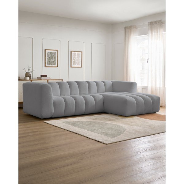 Šviesiai pilkos spalvos kampinė sofa (su dešiniuoju kampu/su gultu) Talia – Bobochic Paris-image-1