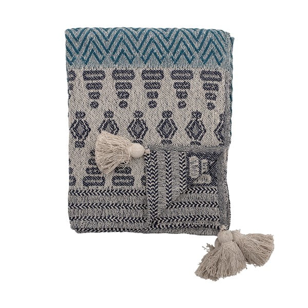 Pilkos ir mėlynos spalvos pledas Bloomingville Ornaments, 160 x 130 cm-image-3