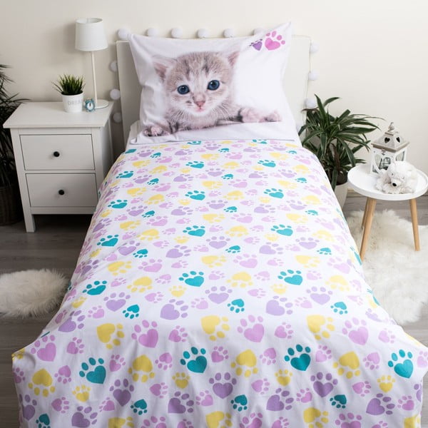 Baltos spalvos iš medvilnės viengulė vaikiška patalynė 140x200 cm Kitten "Colour" – Jerry Fabrics-image-2