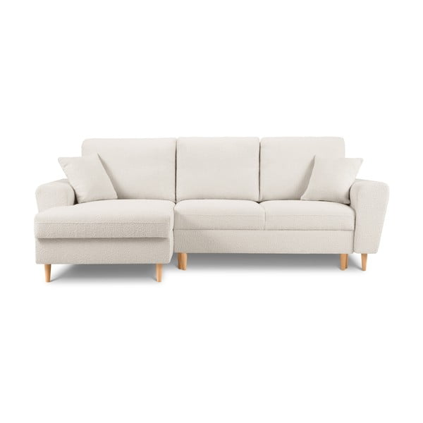 Smėlio spalvos iš boucle sulankstoma/su sandėliavimo vieta kampinė sofa (su kairiuoju kampu/su gultu) Kyoto – Cosmopolitan Design