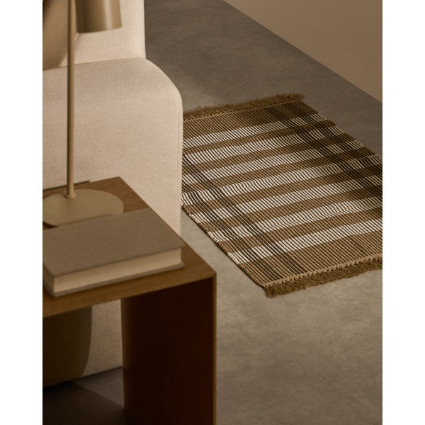 Apverčiamas/rankų darbo smėlio spalvos kilimas 60x90 cm Barani – Kave Home-image-1