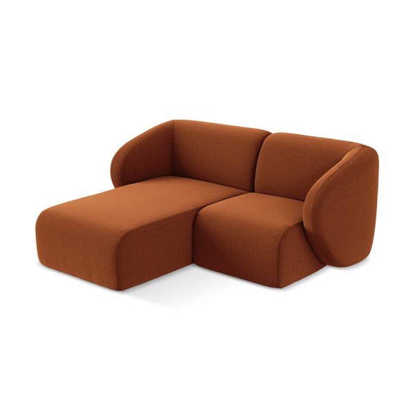 Terakotos spalvos kampinė sofa iš velveto (su kairiuoju kampu/su gultu) Lani – Makamii-image-2
